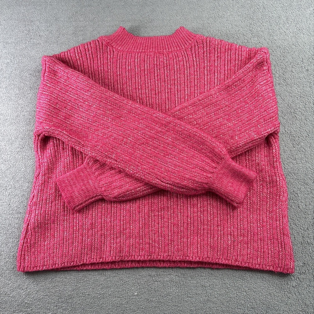 Jessica Simpson Ribbed Knit Cropped Mock Neck Sweater – Women's Size L– Hot Pink - Picture 12 of 13